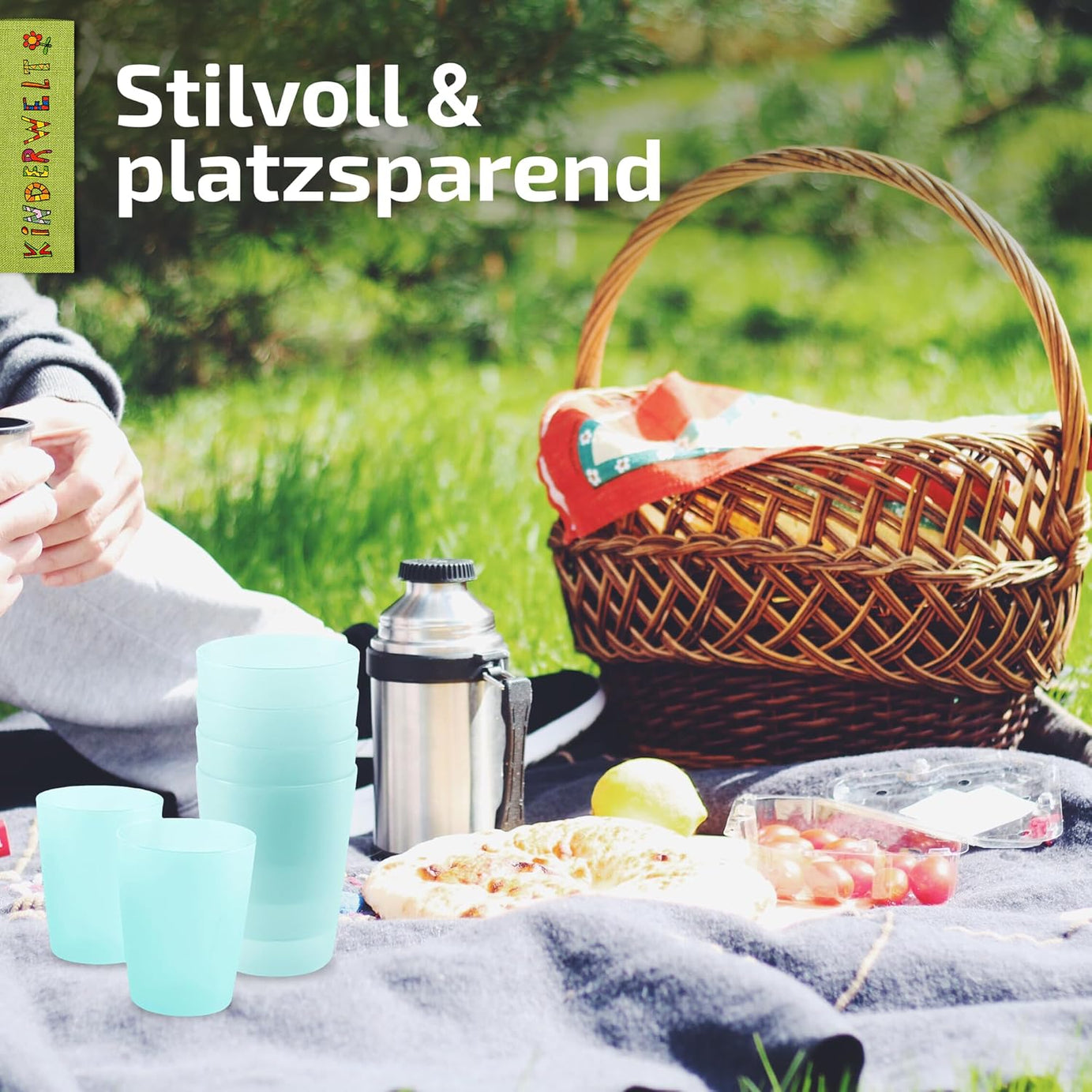 KiNDERWELT Trinkbecher Set 4x250 ml aquamarin aus Kunststoff - wiederverwendbare, spülmaschinenfest,  Kindergeburtstage, Grillabende, Parties, Picknicks