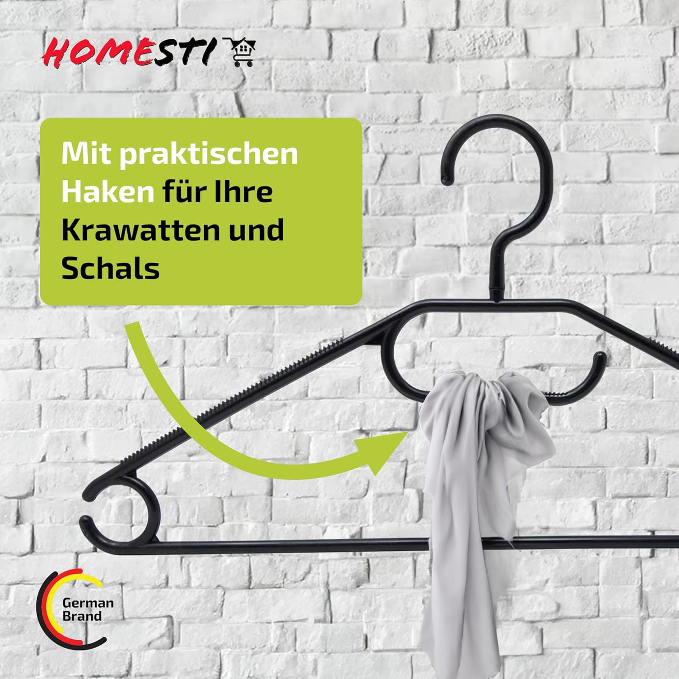 20 Stück multifunktioanale Premium Kleiderbügel aus 100% recyceltem Kunststoff Anti-Rutsch-Oberfläche, platzsparend mit Hosensteg und Haken für Krawatten