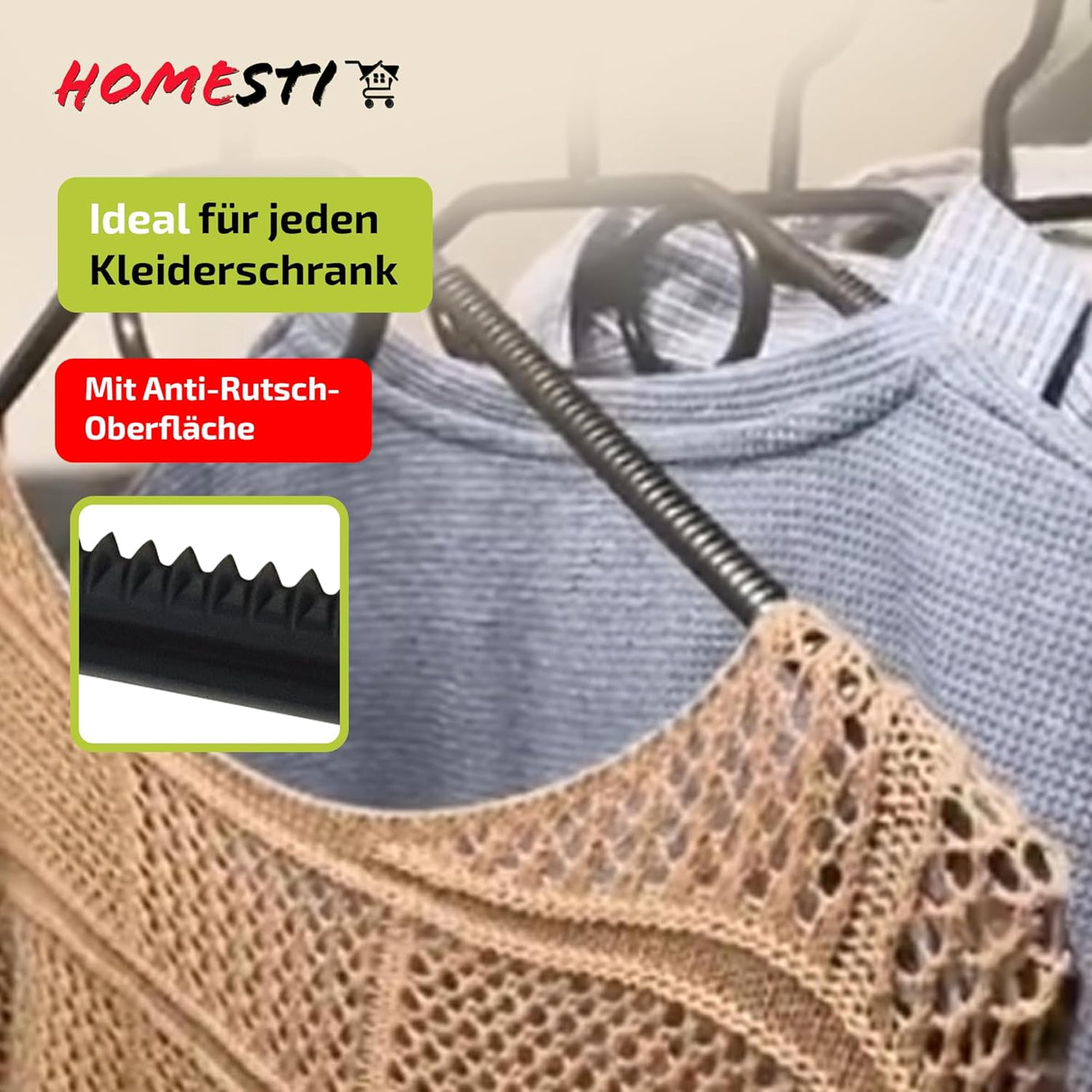 20 Stück multifunktioanale Premium Kleiderbügel aus 100% recyceltem Kunststoff Anti-Rutsch-Oberfläche, platzsparend mit Hosensteg und Haken für Krawatten