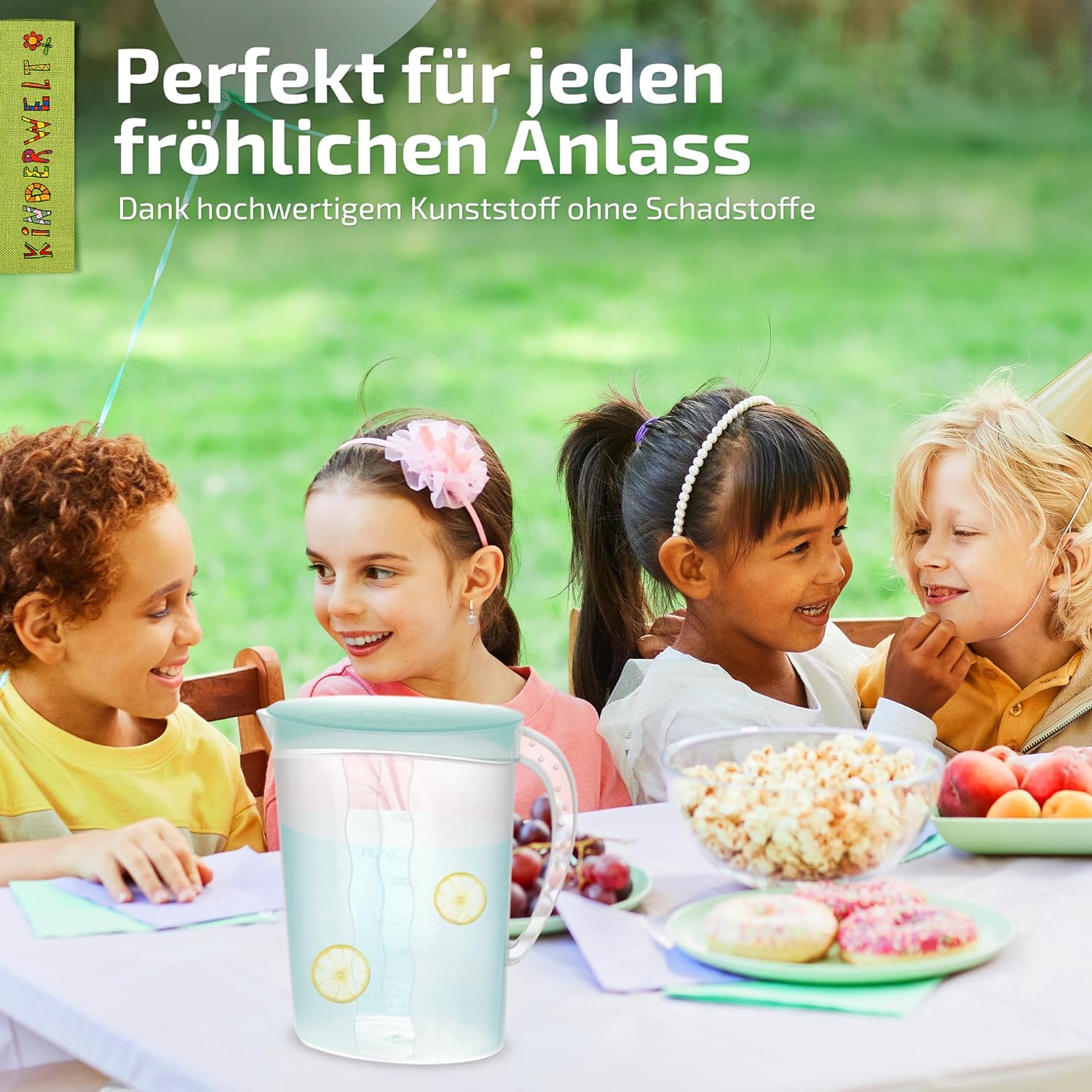 Premium Saftkanne, 2 Liter Fassungsvermögen, mit vielseitigem Deckel und integrierter Maßeinteilung für kalte Getränke wie Saft, Eistee, Wasserkaraffe aus Kunststoff, optimaler Kühlschrankkrug