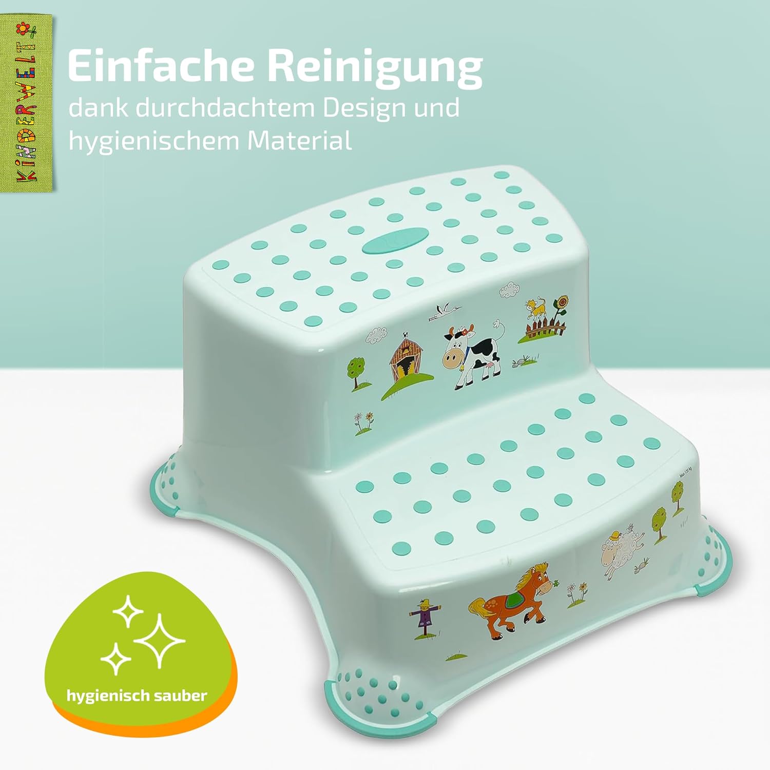 KiNDERWELT Premium zweistufiger Tritthocker für Kinder und Babys, gelb, Tritthocker 2 Stufen für Kleinkinder ab 3 Jahren, abwischbar, rutschfest und BPA-frei