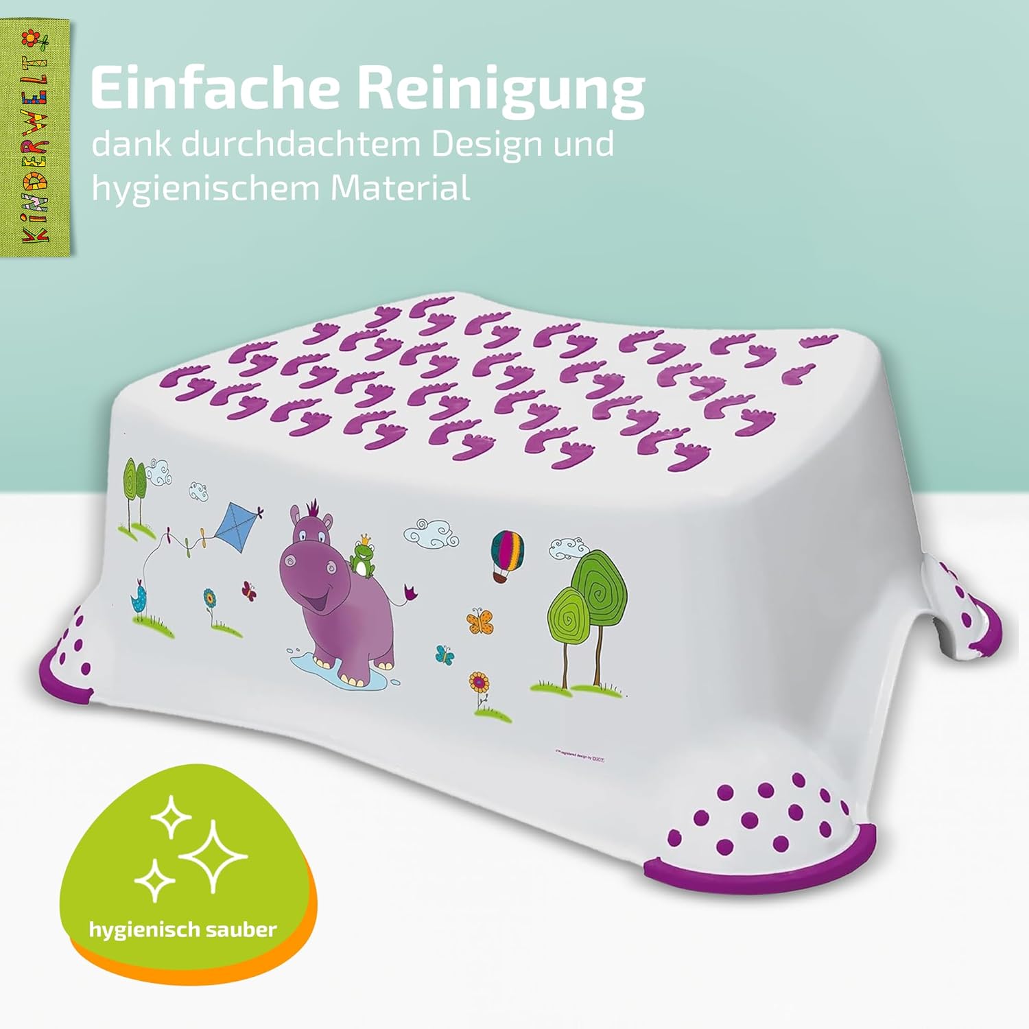 Premium Tritthocker Hippo weiß stabiler Hocker für Kinder