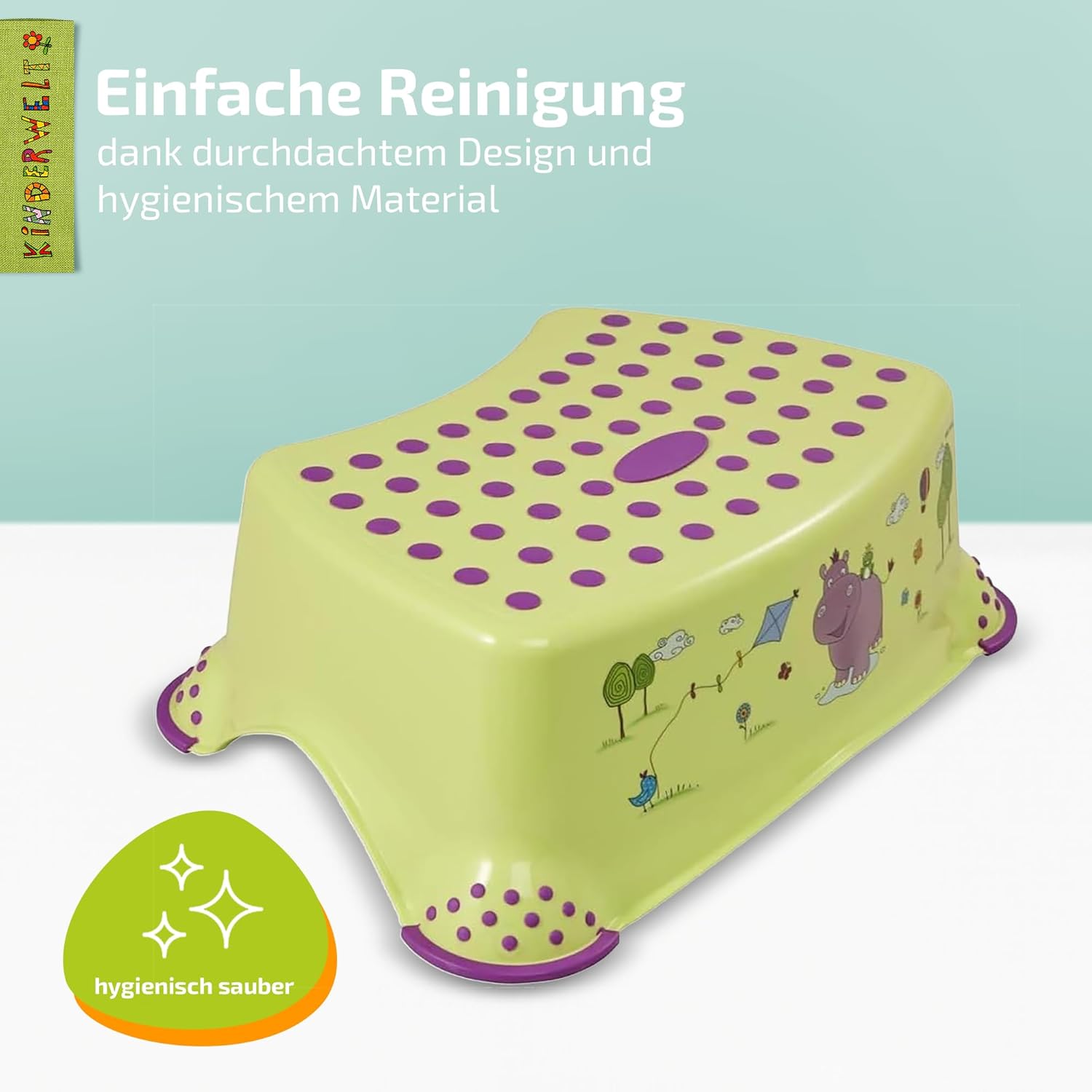 Premium Tritthocker Hippo grün stabiler Hocker für Kinder