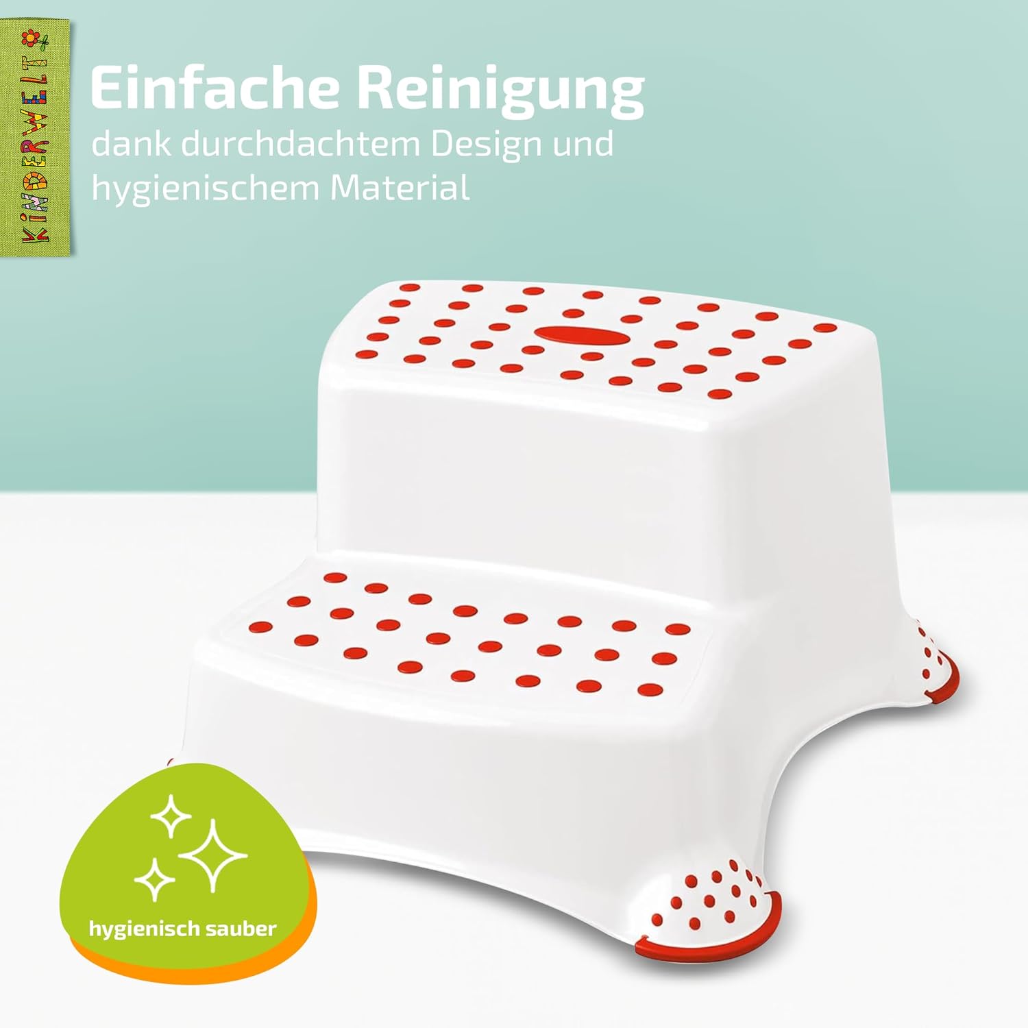 Escabeau à deux marches Premium, tabouret stable blanc/rouge