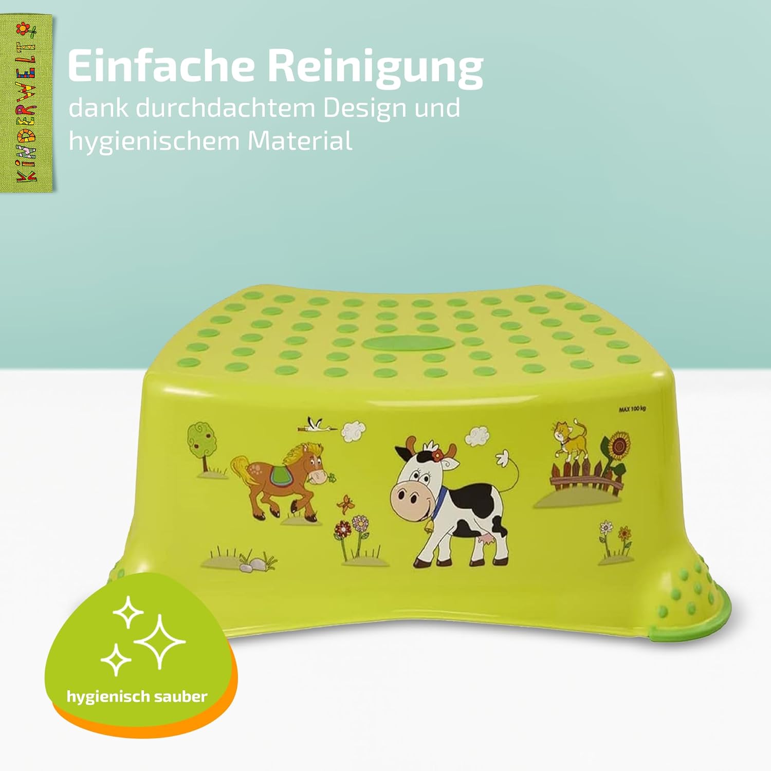 Premium Tritthocker Funny grün stabiler Hocker für Kinder