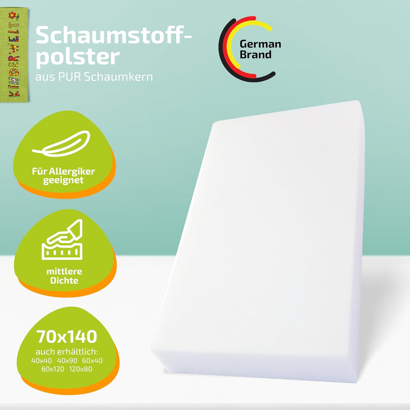 1 x Polster Schaumstoffplatte 140 x 70 x 6 cm