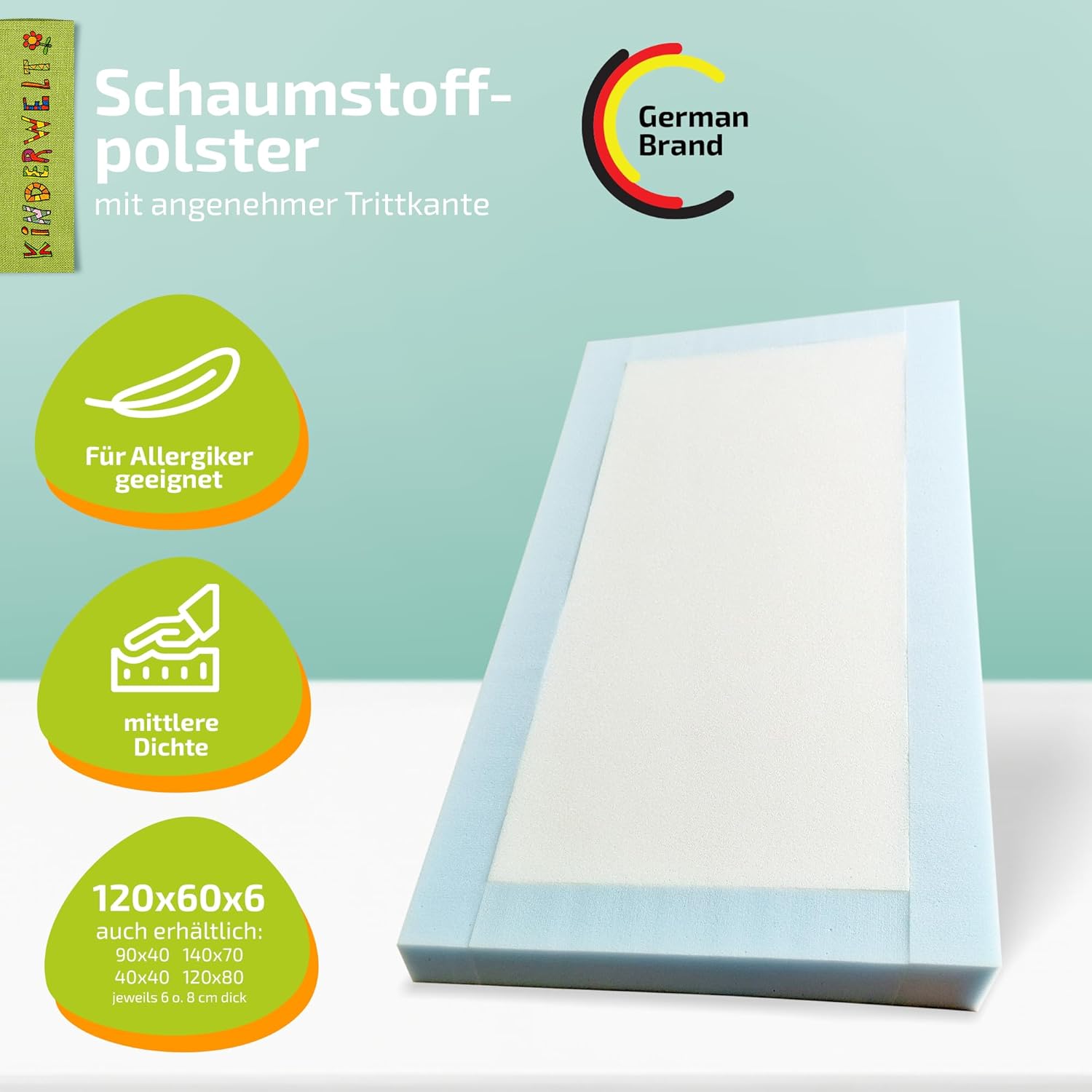 Schaumstoff Polster Schaumstoffplatte Schaum Matratze 120 x 60 x 6 cm mit Trittkante