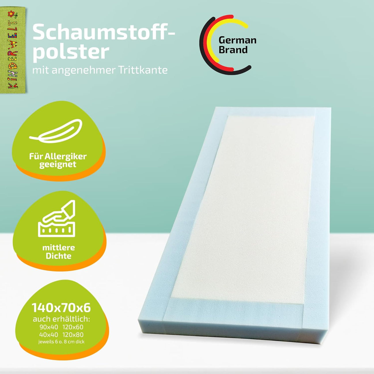 1 x Schaumstoff Polster Schaumstoffplatte Schaum Matratze 140 x 70 x 6 cm mit Trittkante