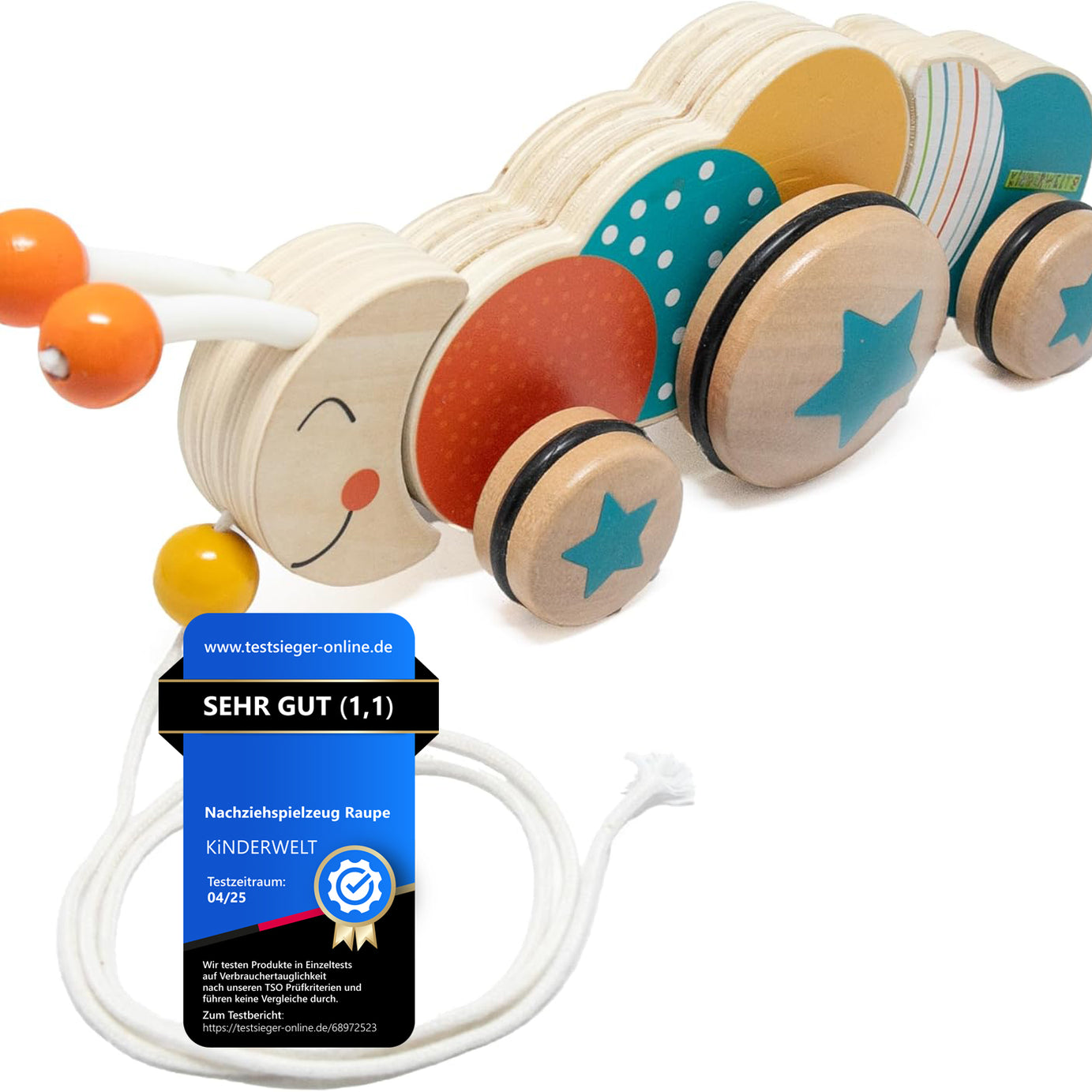 Nachziehspielzeug Raupe aus Holz, kindgerechtes Lernspielzeug, Kinderspielzeug zum Ziehen, Schieben und Spielen