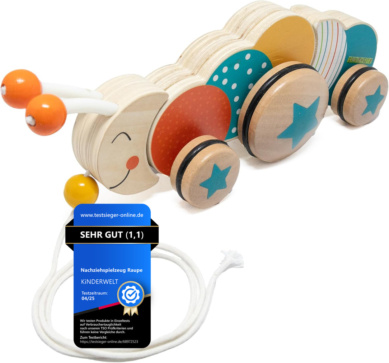 Nachziehspielzeug Raupe aus Holz, kindgerechtes Lernspielzeug, Kinderspielzeug zum Ziehen, Schieben und Spielen