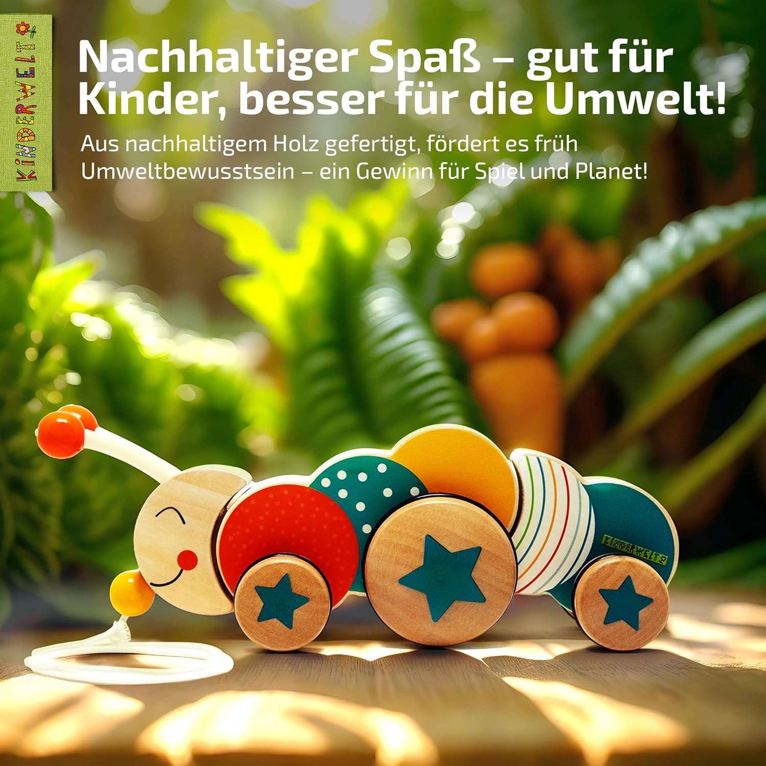 Nachziehspielzeug Raupe aus Holz, kindgerechtes Lernspielzeug, Kinderspielzeug zum Ziehen, Schieben und Spielen