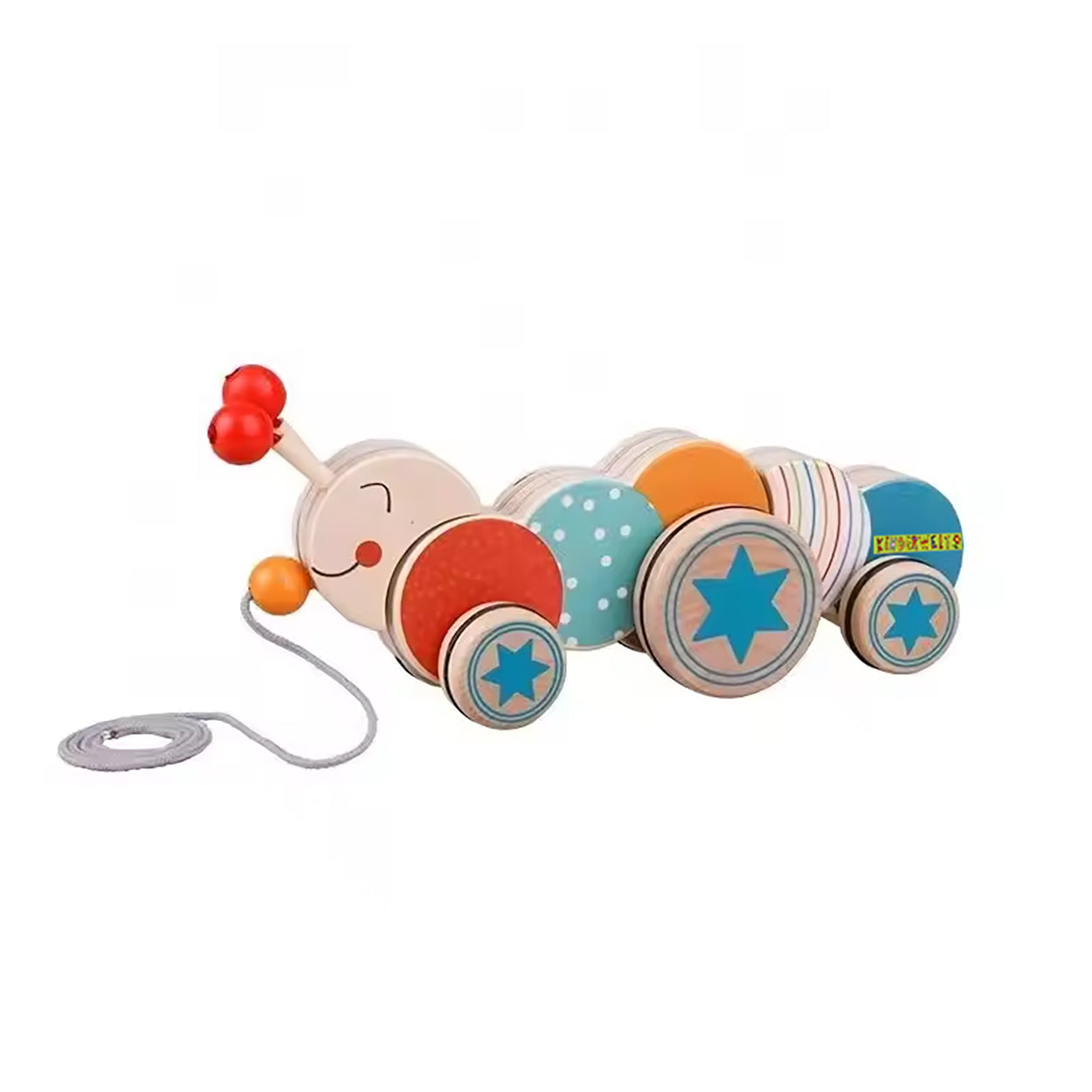 Pull-along toy caterpillar made of wood, child-friendly educational toy, children's toy for pulling, pushing and playing