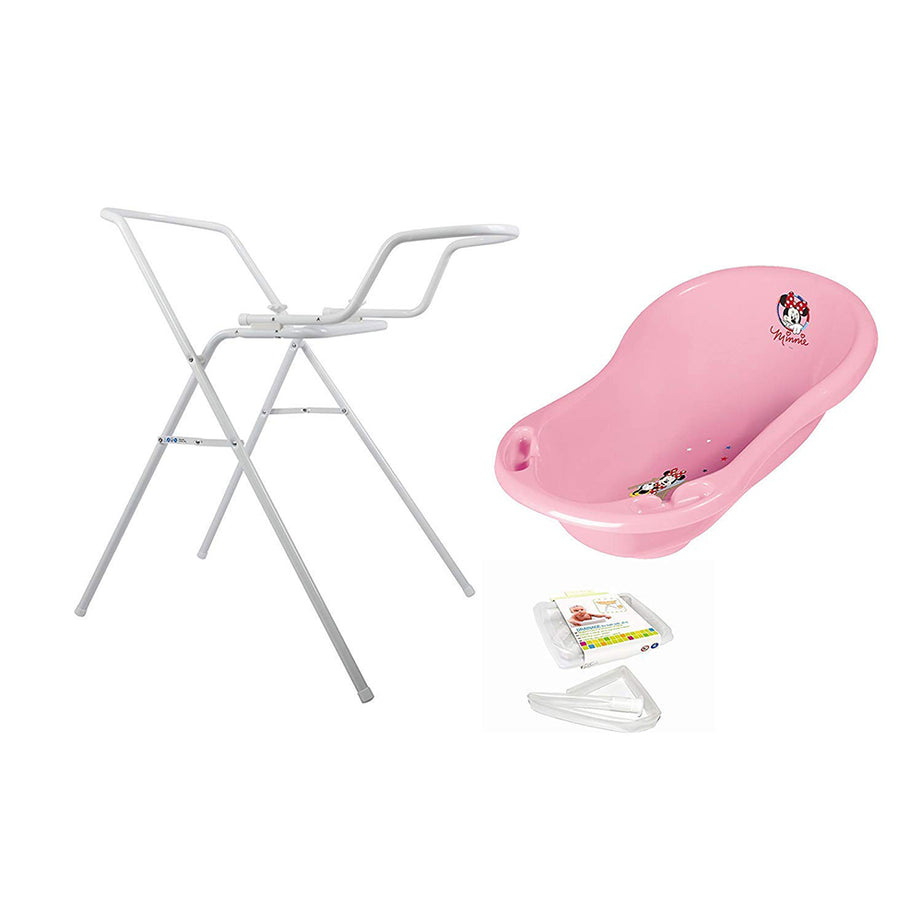 Disney Minni Maus rosa Baby Badewanne 84 cm + Badewannenständer + Ablaufschlauch + Waschhandschuh