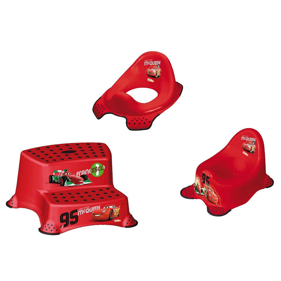 Disney Cars rouge lot de 3 pots + accessoire WC + tabouret à deux étages avec fonction antidérapante