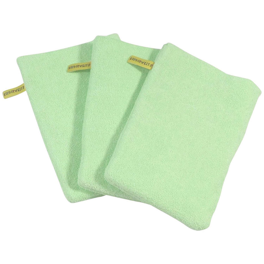 3 x Baby Children's Wash Mitt Green Washcloth Bath Cloth