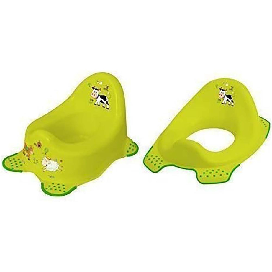 Children's potty + toilet attachment Funny Farm green toilet trainer