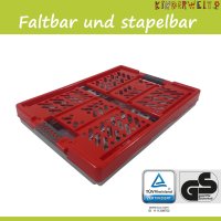 Profi - Klappbox 45 L bis 50 kg silber / rot Faltbox Box...