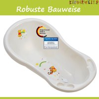 Babybadewanne 84 cm Winnie Pooh perlweiß + Badewannenständer + Ablaufschlauch