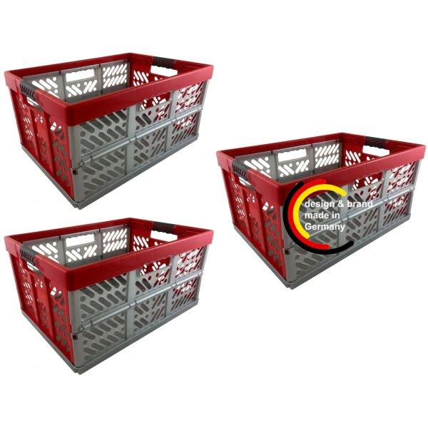 Germany GmbH 3 x Profi - Klappbox TÜV Rheinland zert. 45 L bis 50 kg Silber/rot Faltbox Kunststoff Box Kiste