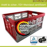 3 x Profi - Klappbox TÜV Rheinland zert. 45 L bis 50 kg Silber/rot Faltbox Kunststoff Box Kiste